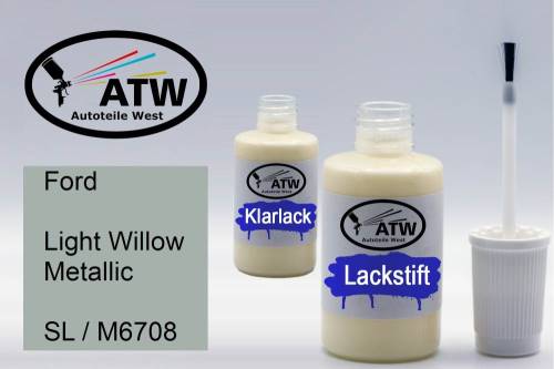 Ford, Light Willow Metallic, SL / M6708: 20ml Lackstift + 20ml Klarlack - Set, von ATW Autoteile West.